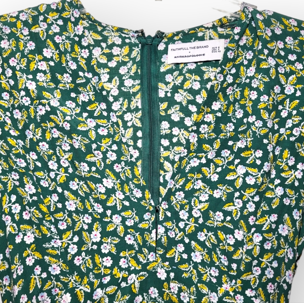 Faithfull The Brand Anthropologie Farah Midi Dress Green Floral 2 - Picture 12 of 13